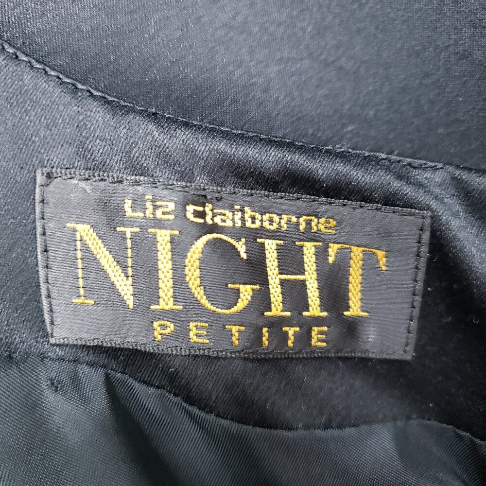 Liz Claiborne Night 14P Petite Black Evening Dress Sequin Bodice Lined Chiffon - Picture 11 of 16